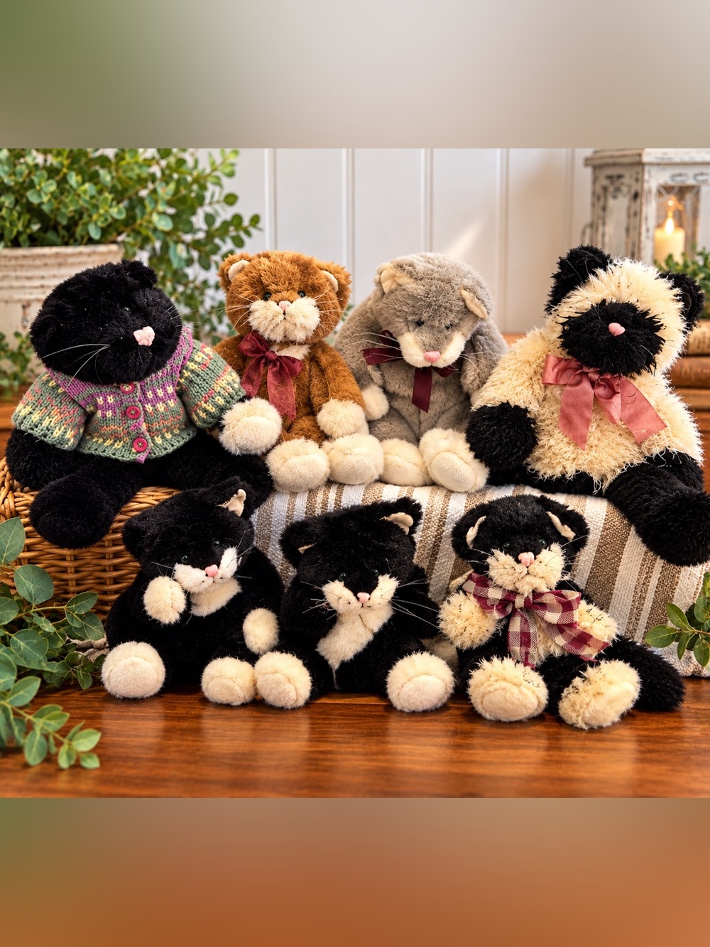 7 Boyds Bears Plush Cats Vintage Collection Lot w/ Tags Cat Figurines